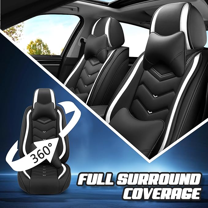 Car Seat Covers for KIA Sedona 2003-2021, Premium Nappa Leather Car Seat Cover, Stylish Sport Seat Covers， Automobile Seat Cover Sets.(Luxury 2 Seats/Black White)