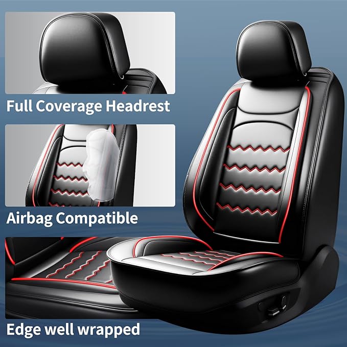 CX-50 Car Seat Covers Fit for Mazda CX-50 2023-2026, Full Coverage Premium Leather Waterproof Breathable Seat Covers, Automotive Seat Protectors, Airbag Compatible(Full Set Seats, Black & Red)