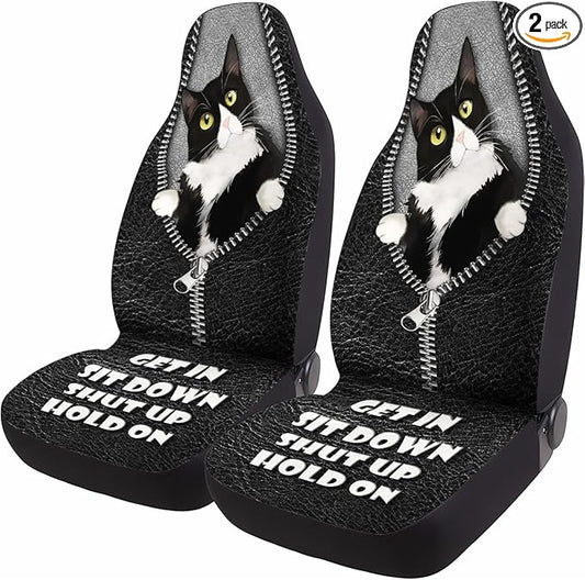 GENANY Tuxedo Cat Car Seat Covers Set of 2, Breathable Front Seat Covers for Truck Sedan SUV, Cat Themed Car Accessories, Cats Gift for Women Men