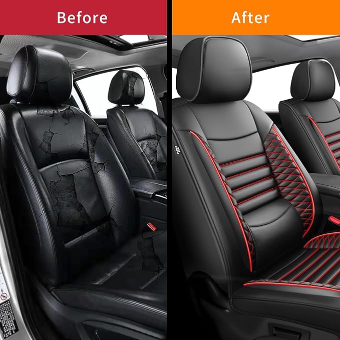 Fit Venue Car Seat Covers for Hyundai Venue 2020-2024 2025 2026 - Upgraded Premium Waterproof & Breathable Leather, Airbag Compatible, All-Weather Seat Cushion Protector (2 Front/Black+Red)