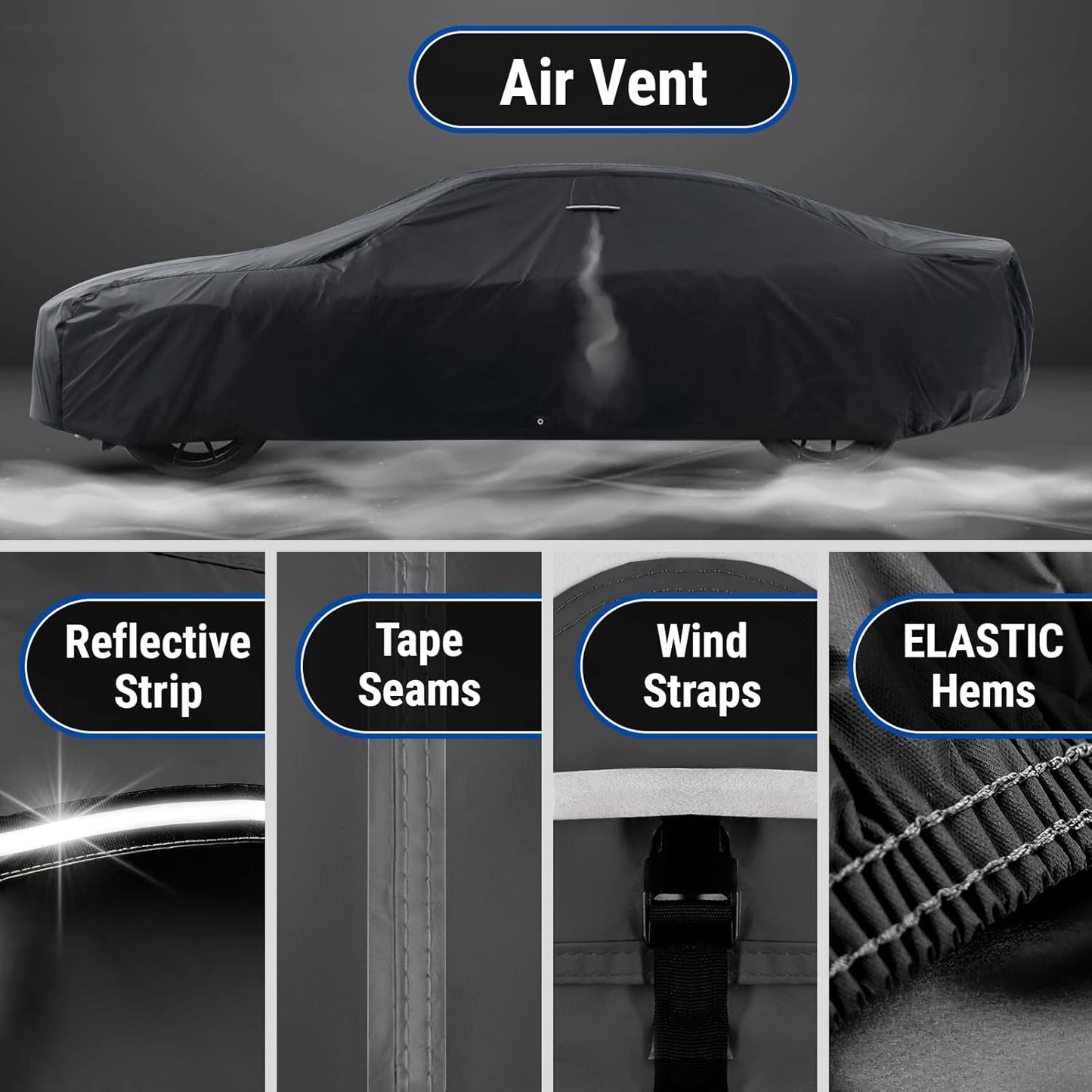 iCarCover Custom Car Cover for Pontiac Lemans Wagon (1964-1977) Waterproof All-Weather Rain Snow UV Sun Protector Full Exterior Indoor Outdoor Car Cover (Stripe - Black/Red)