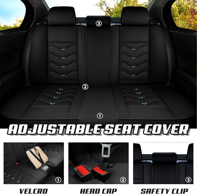 Car Seat Covers for VW Eos 2007-2016, Premium Nappa Leather Car Seat Cover, Stylish Sport Seat Covers， Automobile Seat Cover Sets.(Standard 5 Seats/Black Blue)