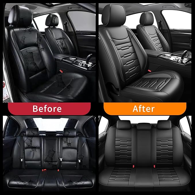 Fit Kona Car Seat Covers for Hyundai Kona 2018-2024 2025 2026 - Upgraded Premium Waterproof & Breathable Leather, Airbag Compatible, All-Weather Seat Cushion Protector (Full Set, Black)