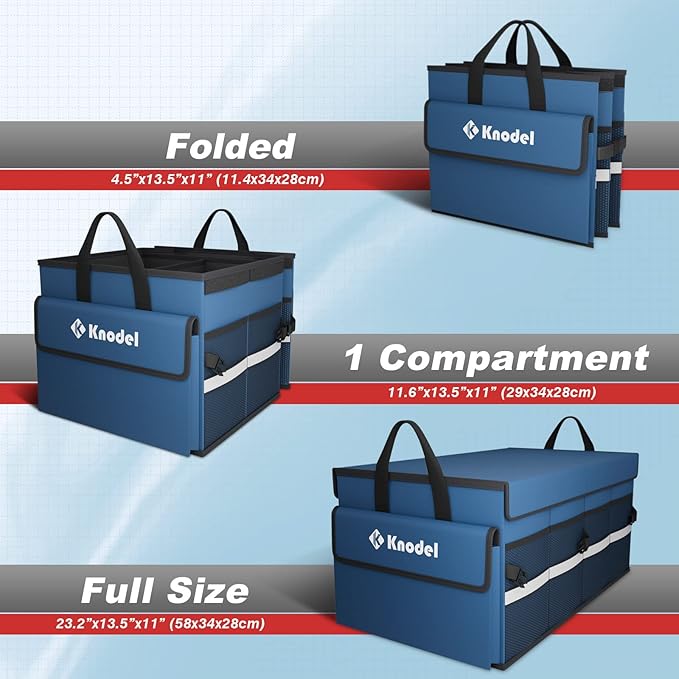 K KNODEL Car Trunk Organizer with Lid, Collapsible Car Trunk Storage Organizer, Car Organizer and Storage for SUV, Truck, Sedan (Medium, Blue)