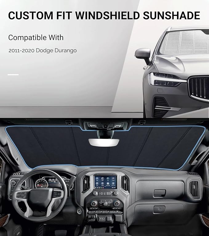 Windshield Sun Shade for Dodge Durango 2011-2020. Reflective Aluminum Film Front Window Sunshade - BLAZBLOCK