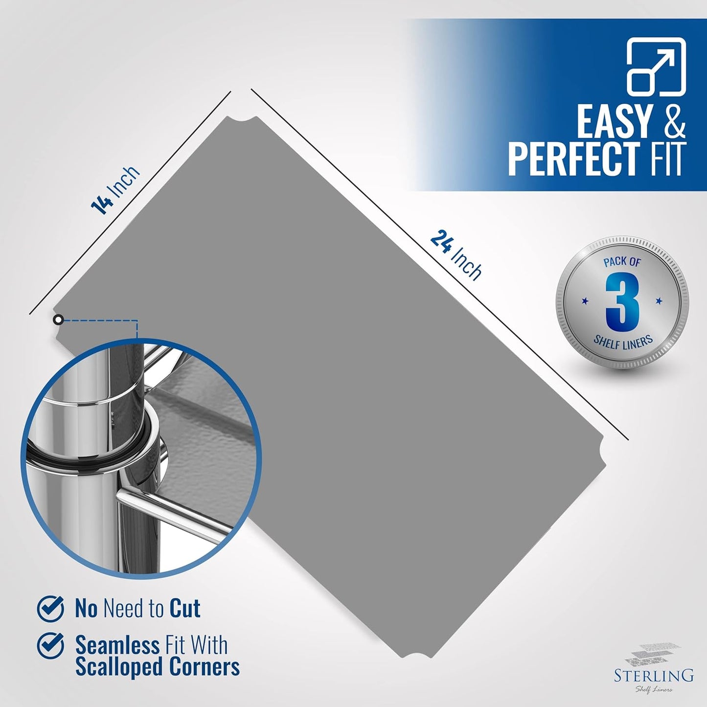 Shelf Liners for Wire Shelf System: Set of 3 in Graphite: 13.4 x 23.2 inch: Plastic Wire Shelving Shelf Mats