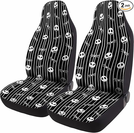 GENANY Nightmare Skeleton Car Seat Covers Set of 2, Skull Breathable Front Seat Covers for Truck Sedan SUV, Spooky Car Accessories, Spooky Gift for Women Men