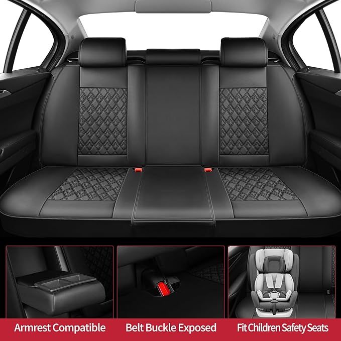 Fit Avalon Car Seat Covers for Toyota Avalon 2001-2024 2025 2026 - Upgraded Premium Waterproof & Breathable Leather, Airbag Compatible, All-Weather Seat Cushion Protector (Full Set, Black)