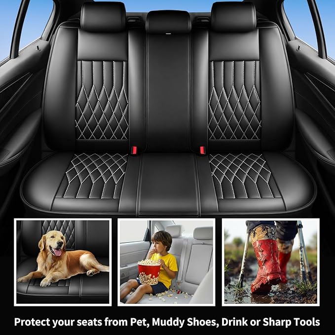 Fit for Sonata Car Seat Covers Compatible with Hyundai Sonata 2004-2026-Waterproof Breathable Leather Automotive Seat Cushions Protector, Airbag Compatible, Full Set 5 Seats(Whiteline)