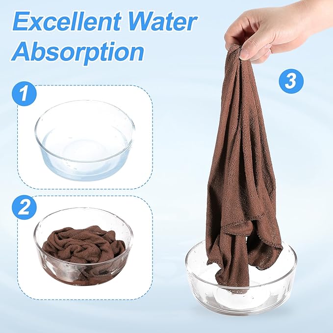 HARFINGTON 4 Pack Microfiber Cleaning Cloth, 30" x 14" Multi-Functional Cleaning Towels Reusable Absorbent Rags for Car Wash Kitchen Household Window Clean, Brown