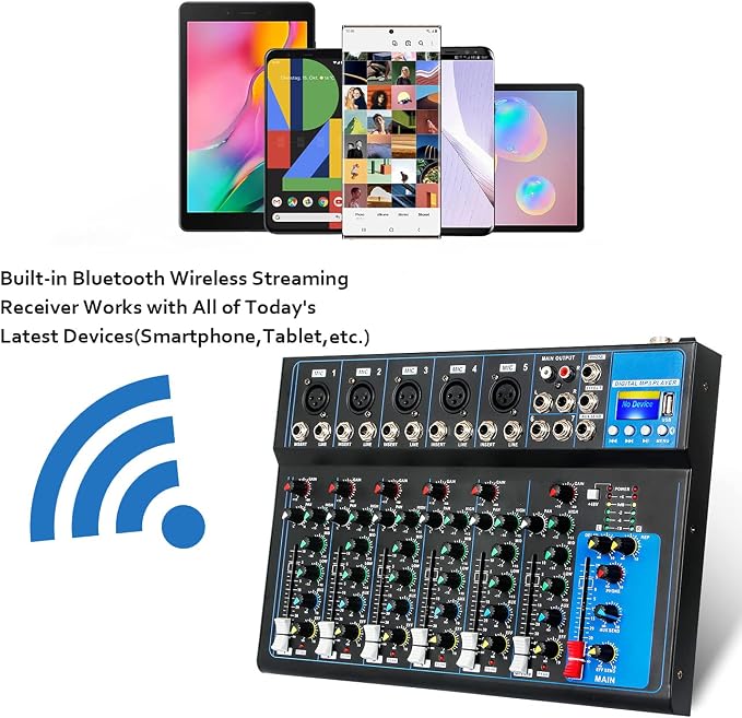 Depusheng HT7 Bluetooth Portable Audio Mixer w/USB DJ Sound Mixing Console MP3