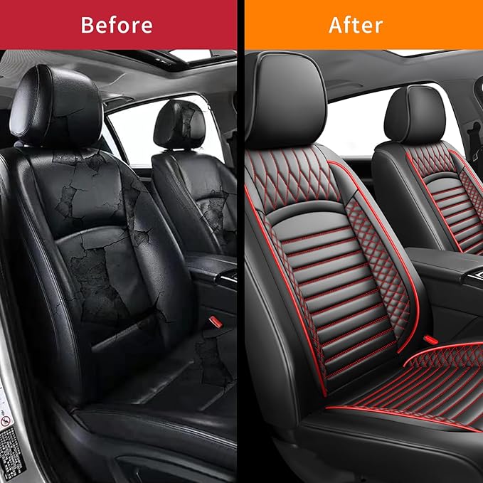 Fit Tucson Car Seat Covers for Hyundai Tucson 2010-2024 2025 2026 - Upgraded Premium Waterproof & Breathable Leather, Airbag Compatible, All-Weather Seat Cushion Protector (2 Front/Black+Red)