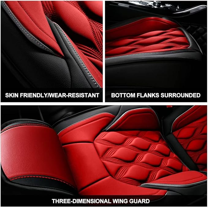 AOMSAZTO Car Seat Covers,Full Set 5 Seats Custom Fit for Jeep Compass 2018-2026,Leather Car Seat Cover Seat Cushion Protector,Airbag Compatible Waterproof Black&Red