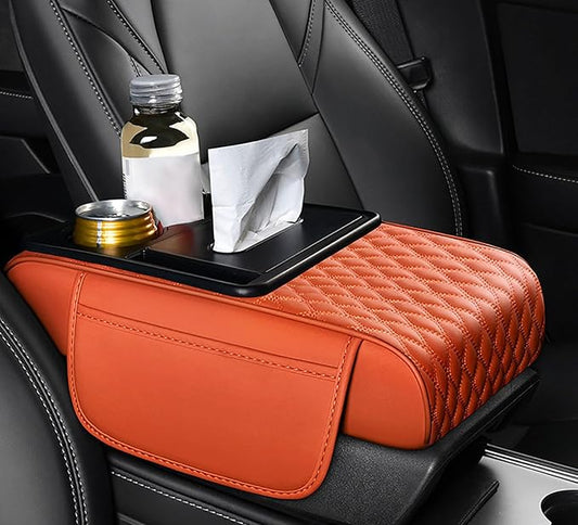 Car Armrest Center Console Cover for Ford Explorer 2000–2025, Center Console Pad with Cup Holder, Multifunctional Armrest Cushion,F Orange