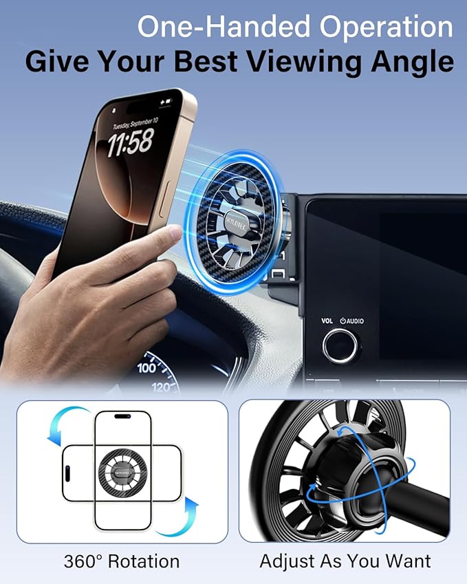 Car Phone Holder for Jeep Wrangler JL JLU/Gladiator JT 2024 2025 Accessories Automobile Cradles Magnetic Phone Mount Compatible with MagSafe, Magnets Cell Phone Base(Only Fit 12.3-Inch, Not for 4XE)