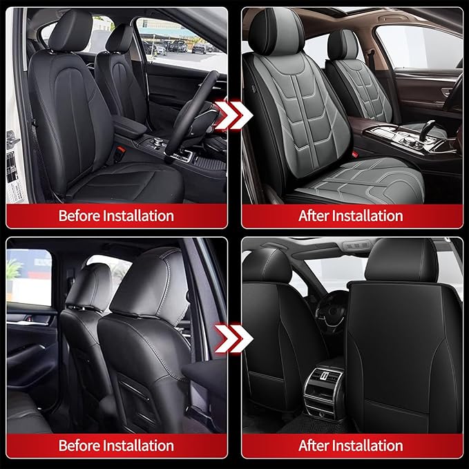 TTX LIGHTING Car Seat Covers fit for Chevrolet Cruze 2011-2019 Front Seat: Premium Leather Automotive Seat Cover with Airbag Compatible Waterproof (2 Seats, Black & Gray)