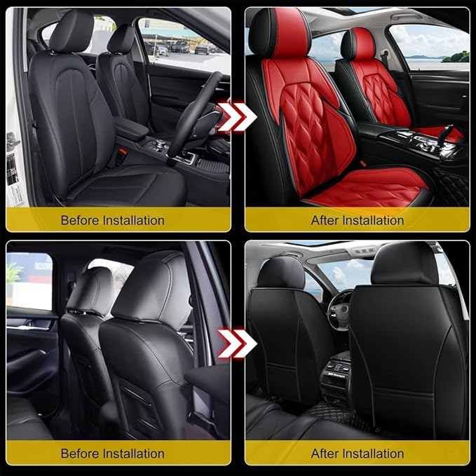 AOMSAZTO Car Seat Cover 2 Front Seat Fit for Subaru Forester 1998-2025 2026 Leather Car Seat Cushion Protector Compatible Airbag Waterproof Automotive Seat Covers Black&Red