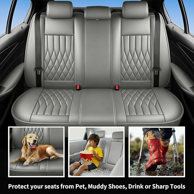 Fit Ioniq Car Seat Covers for Hyundai Ioniq 2017-2026 - Premium Leather, Waterproof, All-Weather, Airbag Compatible, Breathable, Easy Install,Only 2 Front seat Covers,Gray