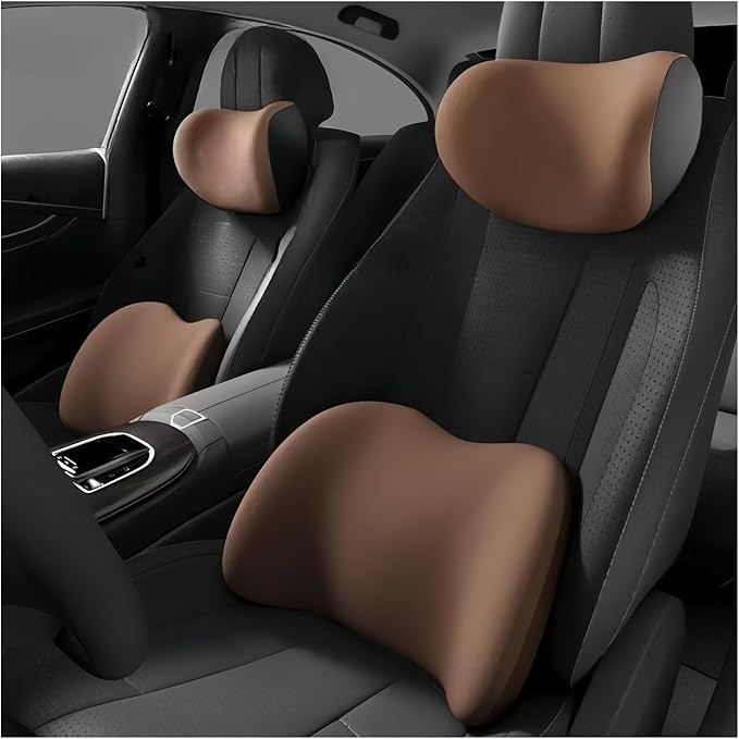 Car Neck Pillow and Lumbar Support Cushion - Memory Foam Backrest for Driver Seat Comfort(Blue)