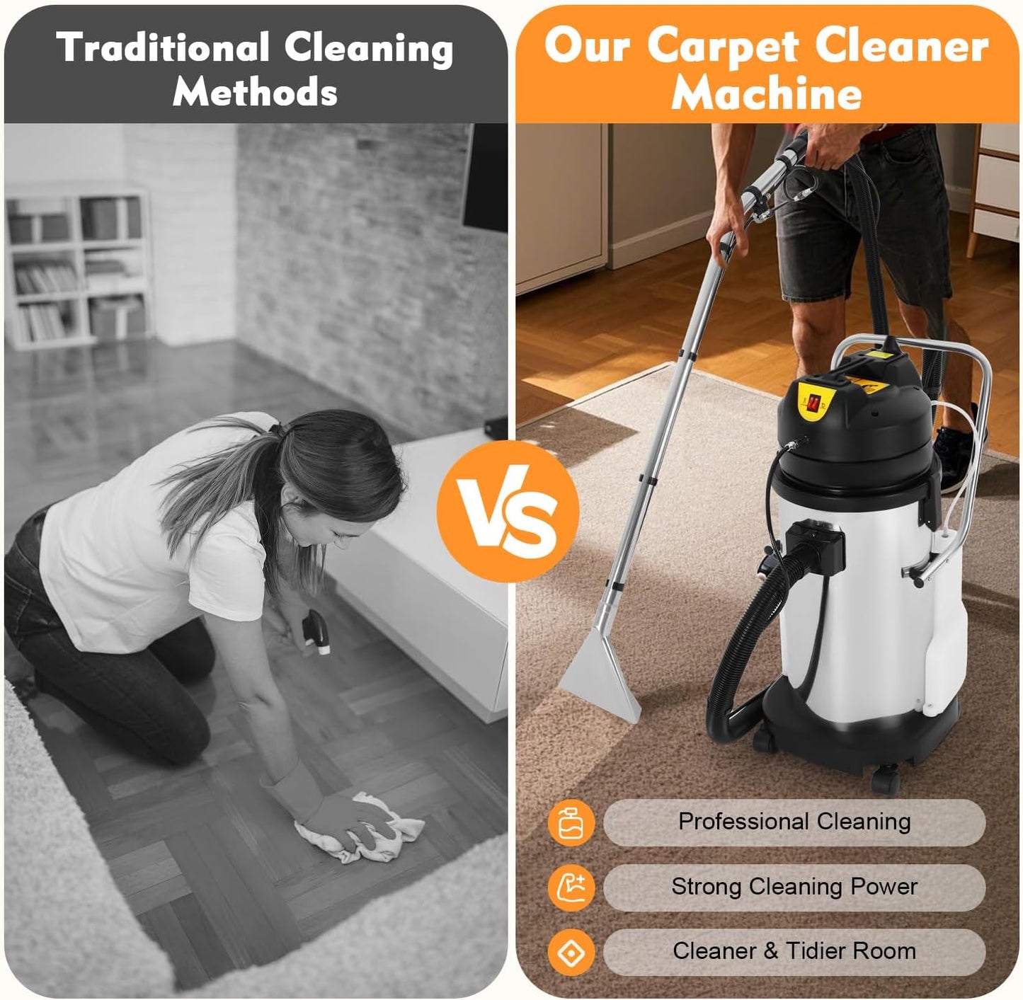 DYRABREST 40L Commercial Carpet Cleaning Machine 3 in 1 Upholstery Cleaner Machine 1000W Professional Extractor Vacuum Washing Machine for Cleaning Carpets, Sofas, Curtains, Vacuuming and Spraying