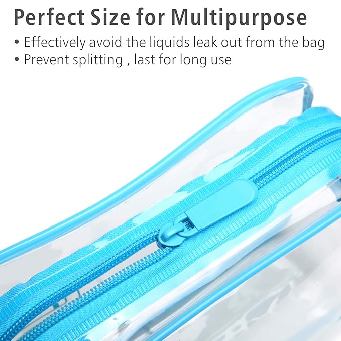 PACKISM Clear Cosmetic Bag, TSA Approved Clear Makeup Bag Travel Toiletry Bag, Beauty Quart Size Bag, 3 Pack, Black White Blue
