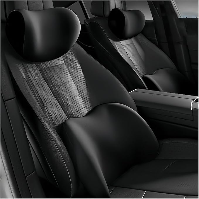 Car Lumbar Support Pillow and Car Neck Pillow Kit for Mercedes Benz A Class 1997-2021 2022 2023 2024 2025 2026, Car Seat Neck Back Rest Pillows, Ergonomic Car Seat Headrest & Lumbar Cushion