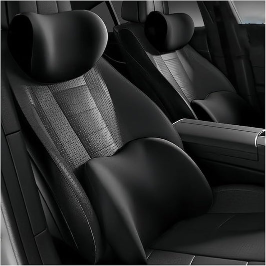 Car Lumbar Support Pillow and Car Neck Pillow Kit for Tata Nano 2008-2012 2013 2014 2015 2016 2017 2018, Car Seat Neck Back Rest Pillows, Ergonomic Car Seat Headrest & Lumbar Cushion