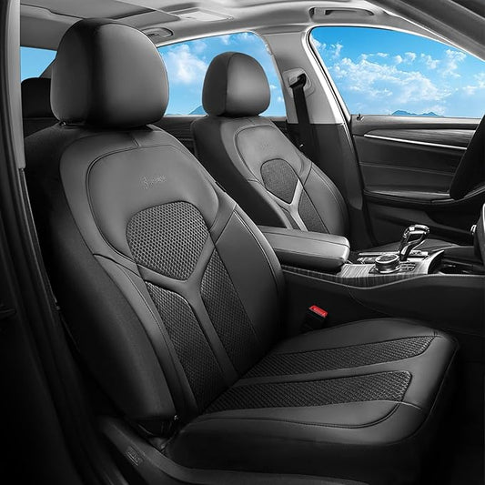 FLORICH Car Seat Covers Front Seat, Universal Seat Cover 2 Seats, Automotive Seat Covers with Mesh Leather, Waterproof Car Seat Protector, Breathable Car Seat Cushion for Most Car SUV Truck, Black