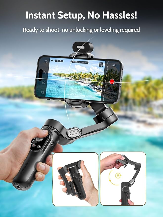 3-Axis Gimbal Stabilizer for Smartphone w/RGB Magnetic Fill Light Phone Gimbal