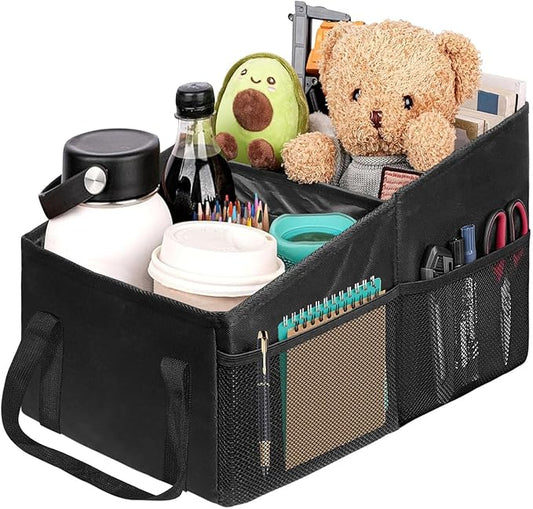 Car Organizer, Car Backseat Organizer for kids, Car Organizer with Divide, Handles and Multiple Mesh Pockets, Passenger Seat Organizer, Travel Accessories Collapsible Small Car Seat Storage Caddy