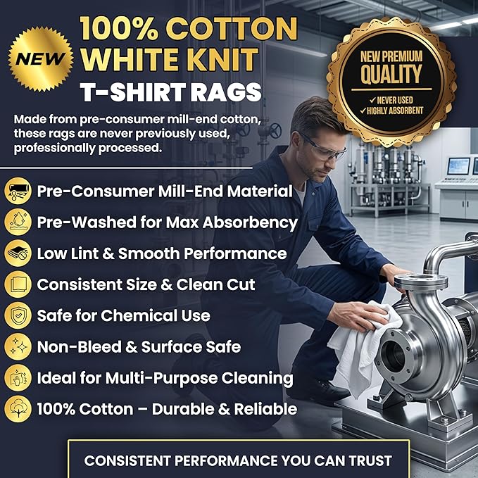 Premium New White Cotton Knit T-Shirt Rags (600 lbs. Pallet 60x10 lbs. Box of Rags) - Lint-Free, Soft & Absorbent Bulk Cleaning Cloths for Auto, Paint, Garage, Staining & Polishing