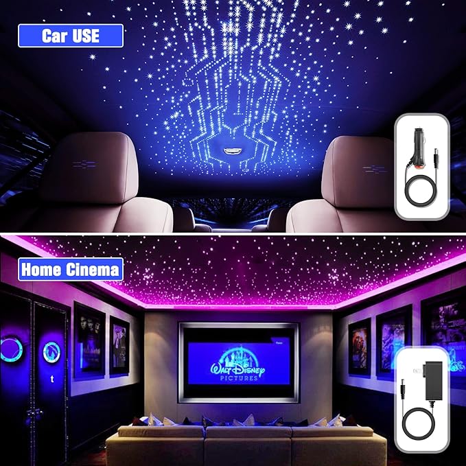 16W Starlight Headliner Kit, Star Lights for Car Roof&Home Decoration, Fiber Cable 450pcs of(0.03+0.04+0.06in)*9.8ft RGBW Star Light Headliner with Bluetooth APP/Remote/Music Mode