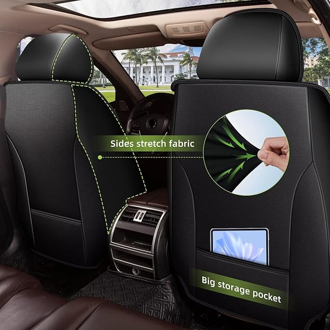 AOMSAZTO Full Set Seat Covers Fit for VW/Volkswagen Touareg 2004-2017: 2 Row 5 Seats Faux Leather Waterproof Seat Covers Automotive Seat Cushion Protector(Black&Grey)