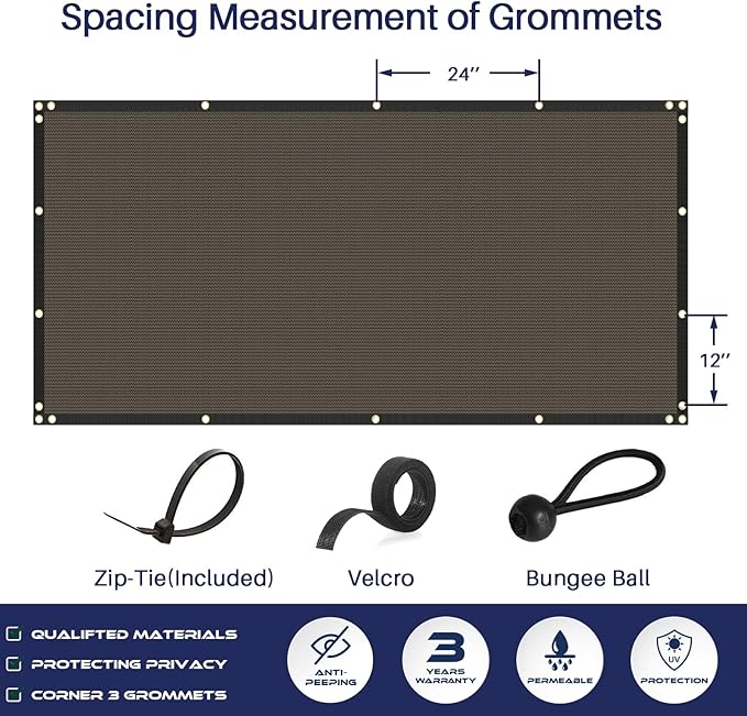 Windscreen4less Privacy Fence Screen Heavy Duty Windscreen Fencing Mesh Fabric Shade Net Cover with Brass Grommtes for Outdoor Wall Garden Yard Pool Deck, 8'x130' Brown