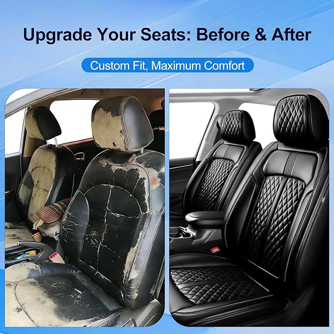 Fit Tahoe Car Seat Covers(2 Row 5 Seats) for Select Chevrolet/Chevy Tahoe 2000-2025 2026 - Full Coverage Leather, Waterproof & All Weather Seat Cushion Protector, Black