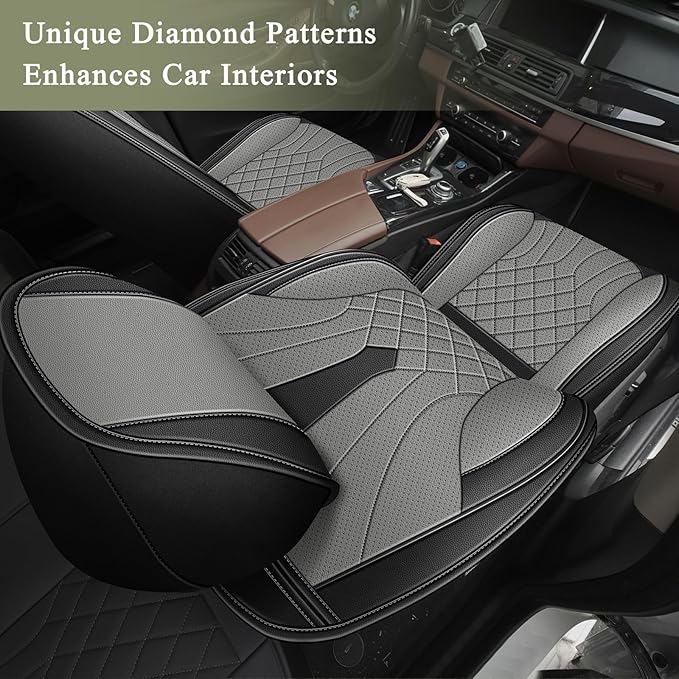 Seat Covers Full Set for Honda Civic Sedan 2003-2015 & 2020-2026 - Breathable Perforated Leather Seat Cover - for Honda Civic Accessories Coupe Hatchback - Black&Grey