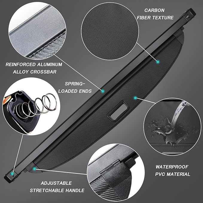 Cargo Cover for Toyota RAV4 2025-2019 Accessories Retractable Trunk Cover Security Shielding Shade Cargo Luggage Cover Trunk Privacy Protection (Carbon Fiber Texture)