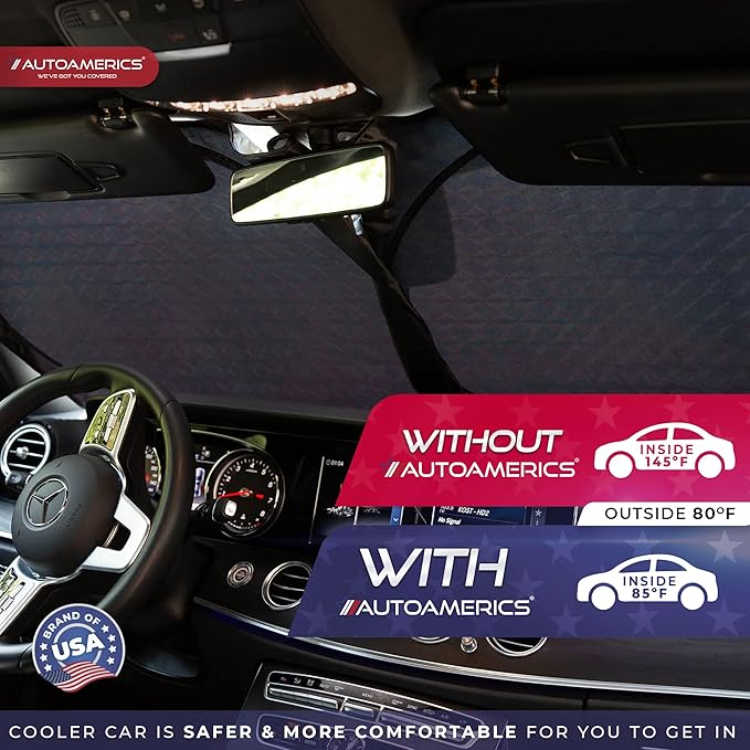 Autoamerics 1-Piece Windshield Sun Shade - Holographic Print Foldable Car Front Window Sunshade for Cars SUV Truck - Heat Blocker Visor Protector Blocks Max UV Rays and Keeps Your Vehicle Cool - Large