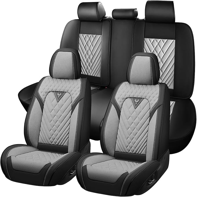 Truck Seat Covers for Ford F250 2011-2026, Waterproof Premium Leather Full Coverage Car Seat Covers, Muscle Sport Style Auto Interior Seat Cover Sets (Full Set/Black Gray)