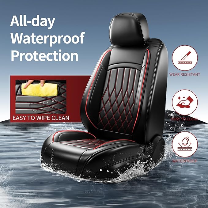 Fit TLX Car Seat Covers for Acura TLX 2014-2026 - Premium Leather, Waterproof, All-Weather, Airbag Compatible, Breathable, Easy Install, Seat Protectors, Only 2 Front seat Covers, Redline