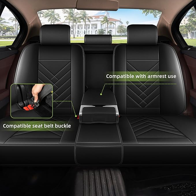 AOMSAZTO Car Seat Covers Full Set Fit for Nissan Murano 2011-2025 2026 Waterproof Faux Leather Car Seat Cushions Automotive 5 Seat Covers Set（Black）