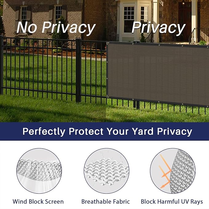Windscreen4less Privacy Fence Screen Heavy Duty Windscreen Fencing Mesh Fabric Shade Net Cover with Brass Grommtes for Outdoor Wall Garden Yard Pool Deck, 8'x271' Brown