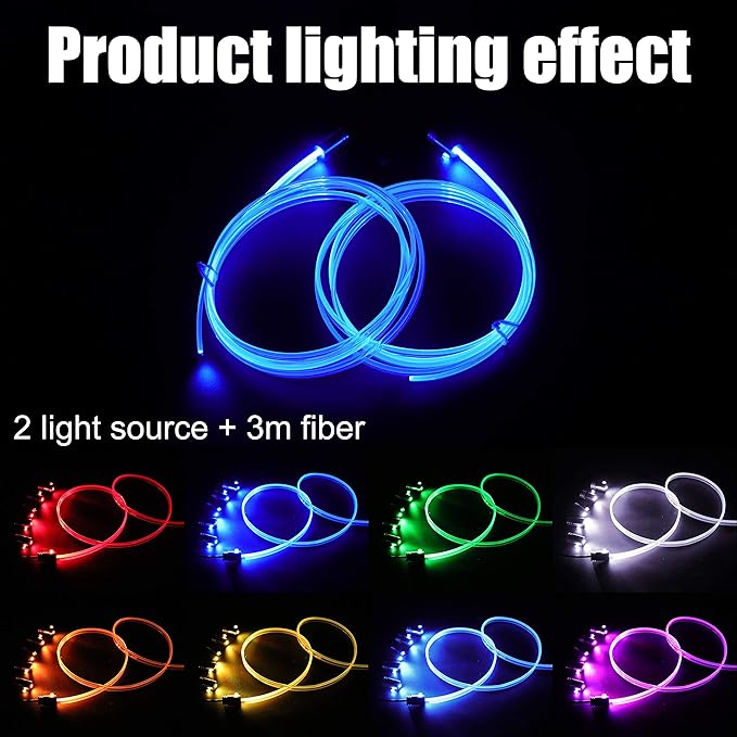Car Ambient Lighting Optic Fiber 8 Colors Music Sound Active with RF Remote Control Car Decorative Atmosphere Lighting Kit DC 12V 1W 3m