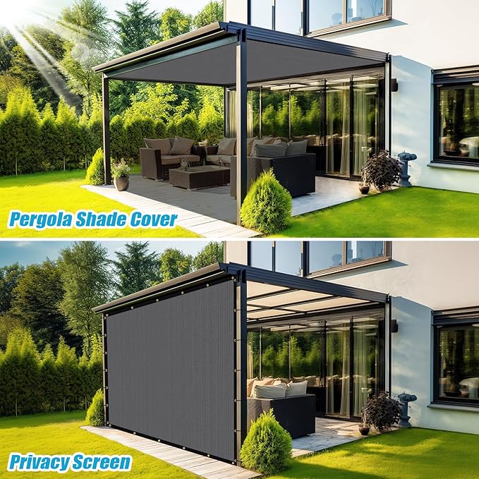 Amagenix 90% Shade Fabric 24'X 24' Gray Sun Shade Cloth with Grommets for Pergola Replacement Shade Cover Canopy, Heavy Duty, Cable Zip Ties Included (We Customized)