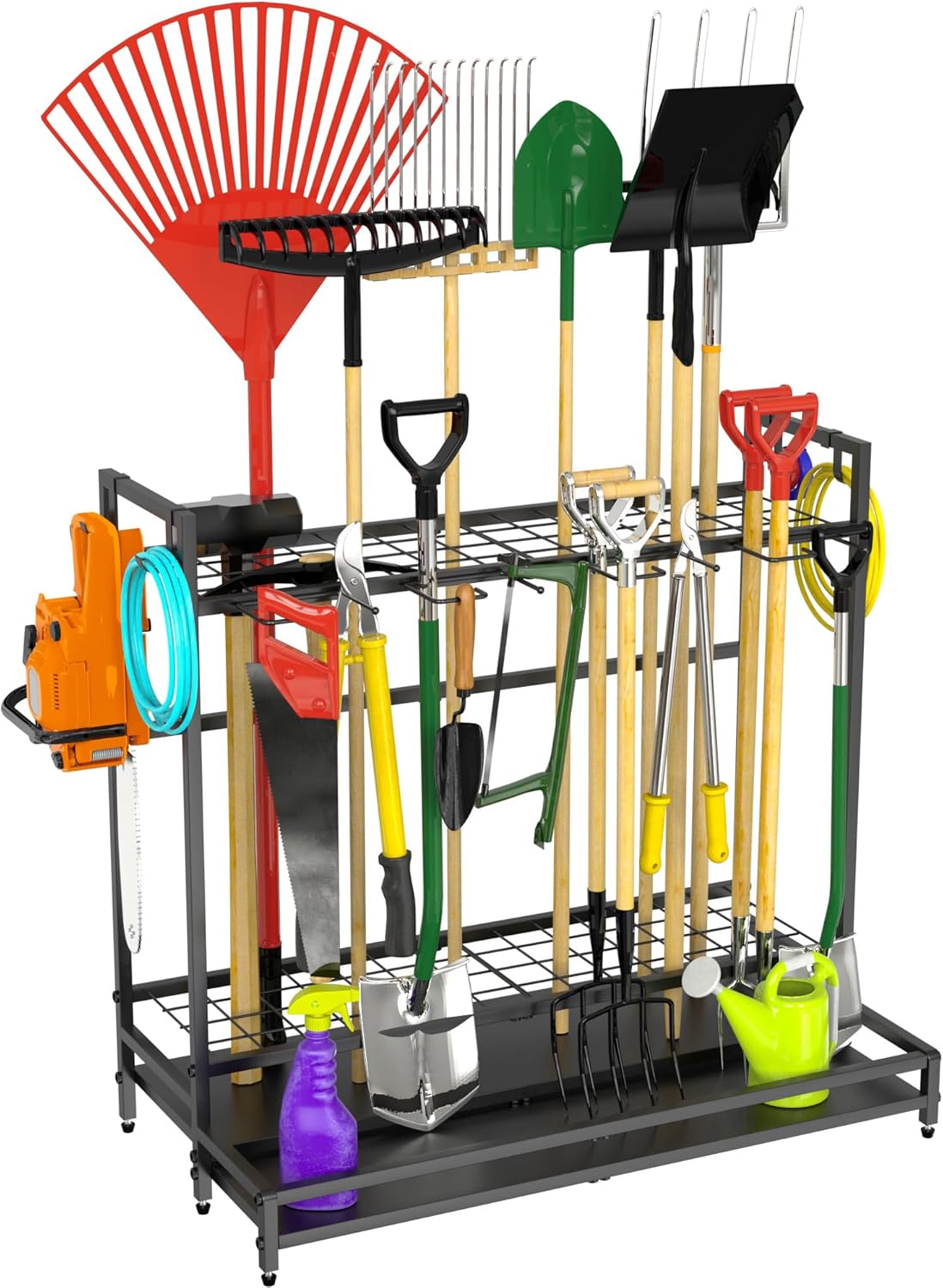 Garden Tool Rack Organizer for Garage Yard Tool Storage, Garden Tools Storage for Organization Black Metal Gardens Tools Holder for Yard Shed Garage