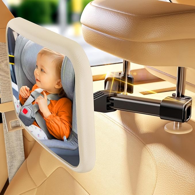 TAZENI Baby Car Mirror for Baby Hook Clip Design Never Shake Baby Mirror for Car Seat Rear Facing Easy Install Crystal Clear View ShatterProof Crash Tested White