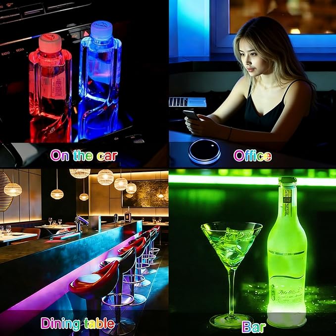 Flamingo LED Cup Holder Lights for Car,2Pcs LED Light Up Cup Holder Coasters with 7 Colors 3 Modes,Waterproof Interior Atmosphere Lamp,Car Decor Accessories Flamingo Gifts for Women Men
