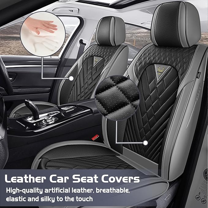 Truck Seat Covers for Ford F250 2011-2026, Waterproof Premium Leather Full Coverage Car Seat Covers, Muscle Sport Style Auto Interior Seat Cover Sets (Full Set/Gray Black)