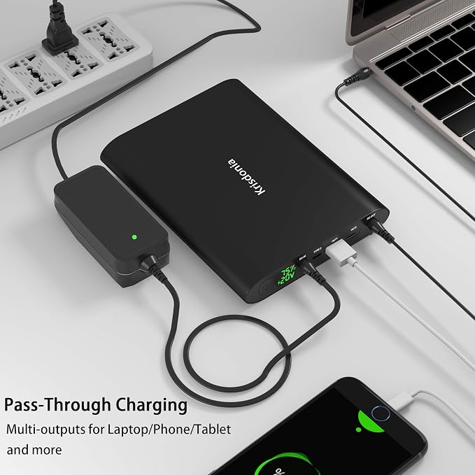 Krisdonia 50000mAh Laptop Power Bank 5/9/12/16/19/20V Portable Laptop Battery