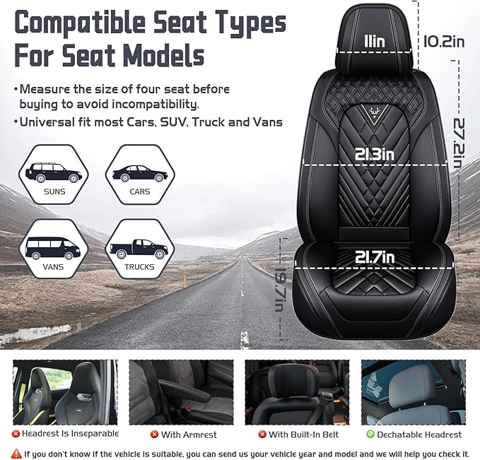 Truck Seat Covers for GMC Sierra 2500 2007-2026, Waterproof Premium Leather Full Coverage Car Seat Cover, Muscle Sport Style Auto Interior Seat Cover Sets (Full Set/Black)